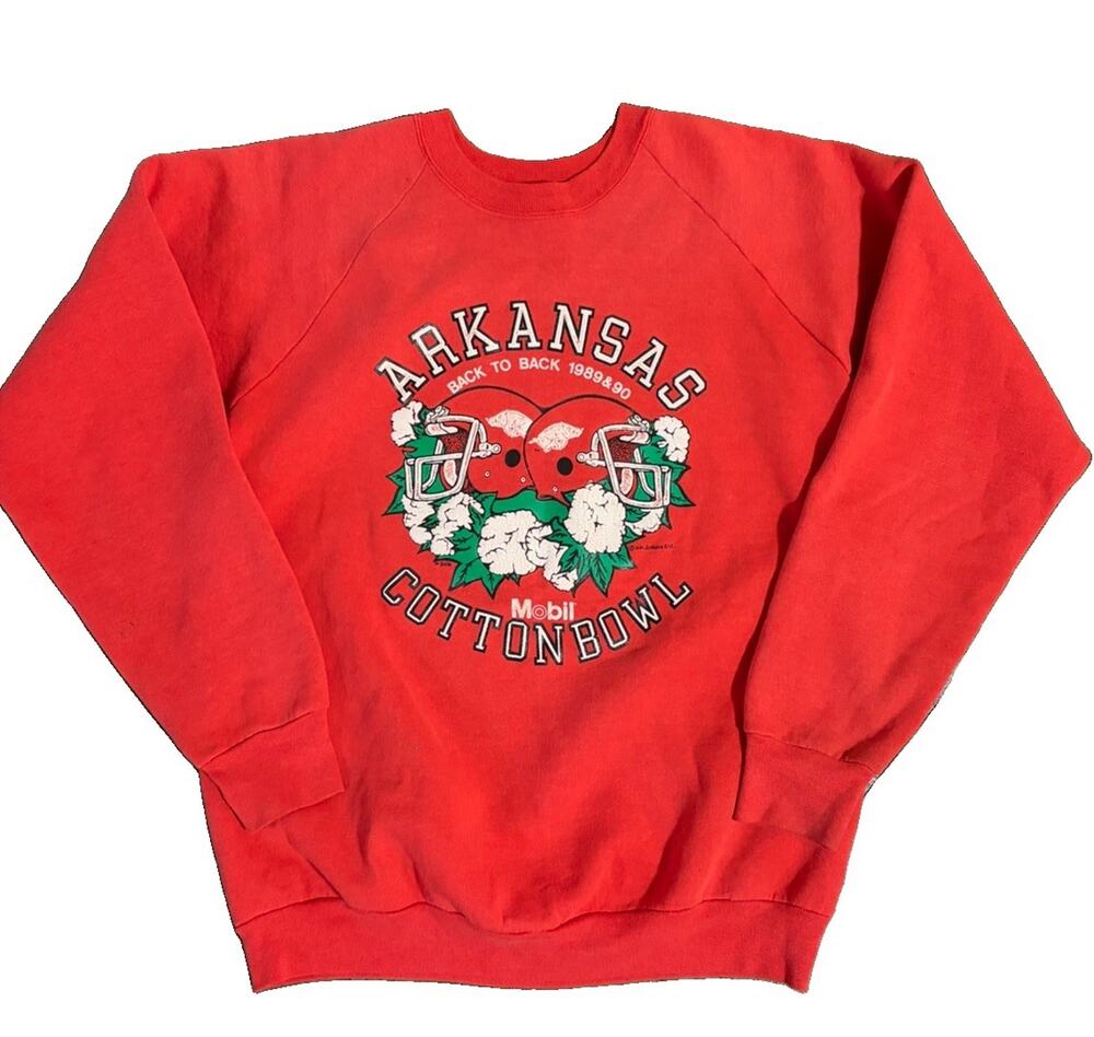 Vintage 1989 Arkansas Razorbacks Cotton Bowl Crewneck Sweater Size Large USA 90s